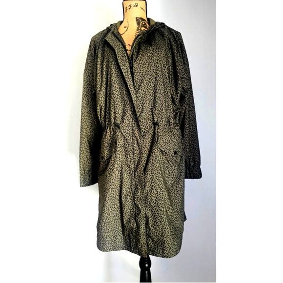 J.Jill Leopard Rain Coat, Animal Print, Hooded, Cinch Waist, Womens Sz L - Picture 1 of 8